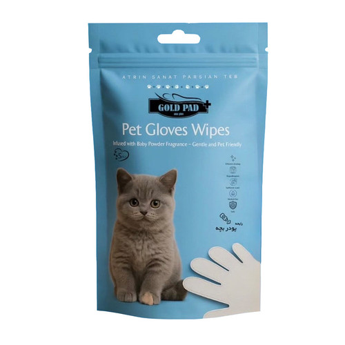 دستکش مرطوب بهداشتی حیوانات خانگی گلدپد مدل پودر بچه بسته ۵ عددی